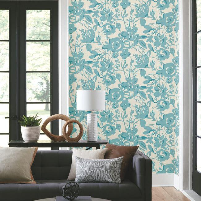 Tapet Brushstroke Floral, Aqua, York Wallcoverings, 5.6mp / rola