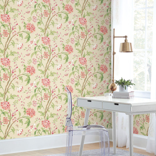 Tapet Teahouse Floral, Crem/Coral, York Wallcoverings, 5.6mp / rola