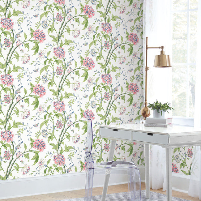 Tapet Teahouse Floral, Alb/Blush, York Wallcoverings, 5.6mp / rola