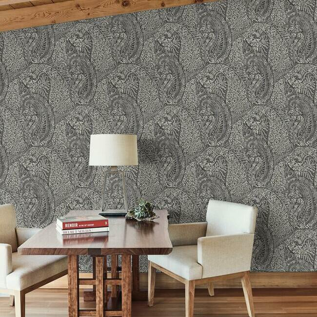 Tapet Kashmir Dreams Paisley, Negru, York Wallcoverings, 5.6mp / rola