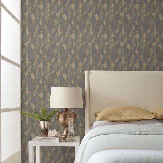 Tapet stained glass, carbune/auriu, york wallcoverings, 5.6mp / rola 