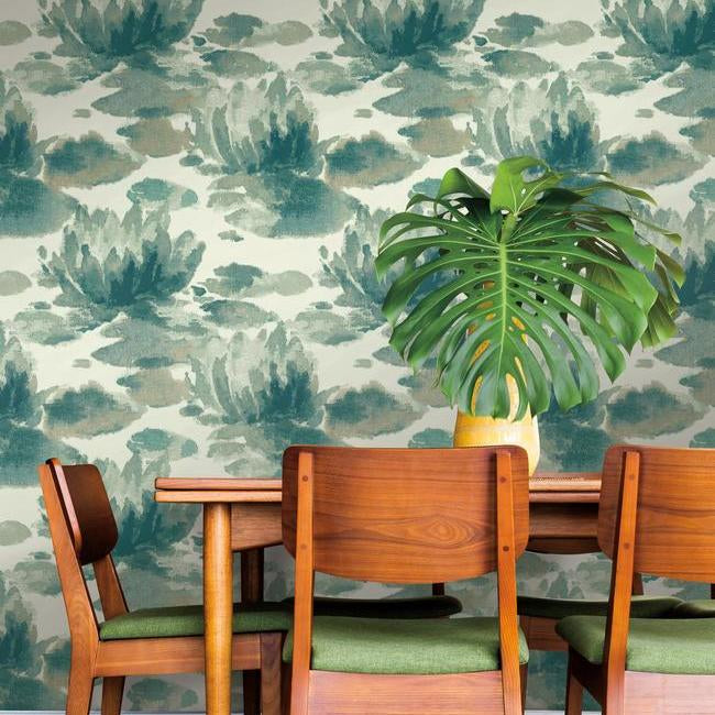 Tapet water lily, verde, york wallcoverings, 5.6mp / rola 
