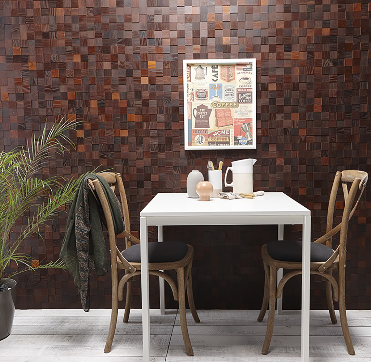 Panouri decorative din lemn mosaic - chessboard ash brown - 4 plăci 