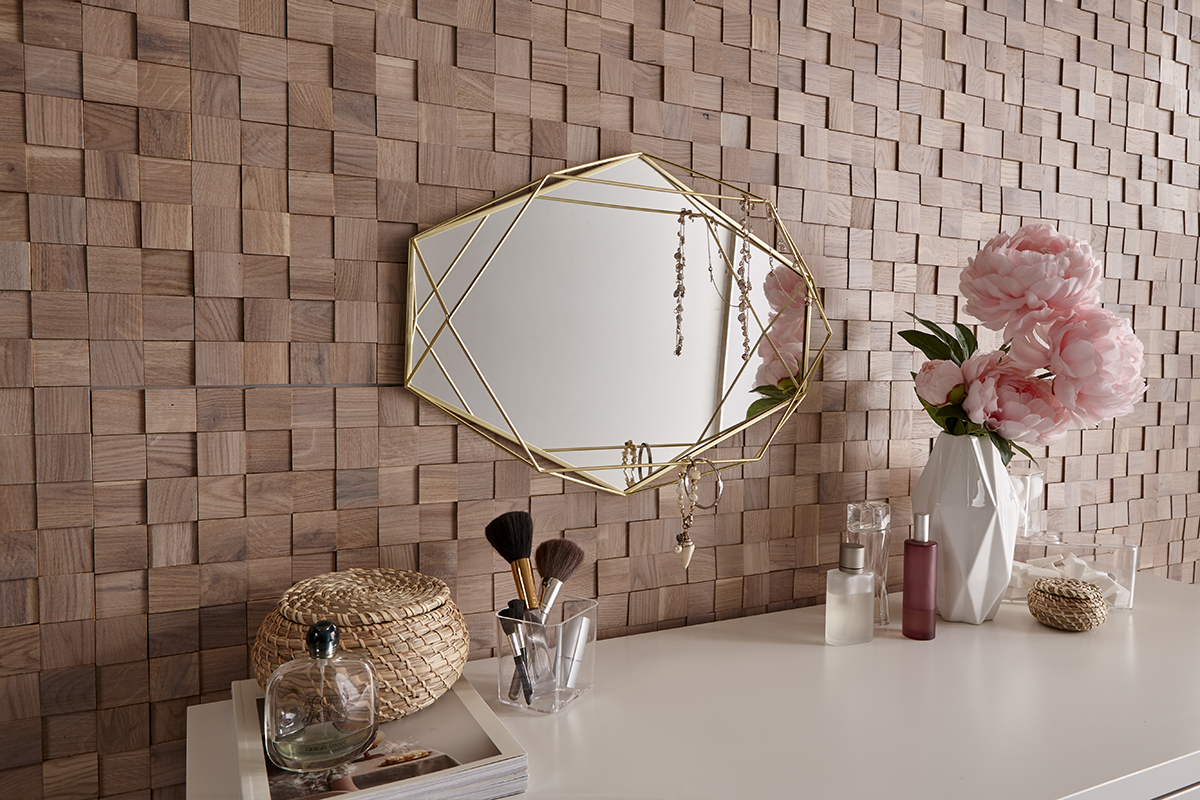 Panouri decorative din lemn mosaic - chessboard oak white - 4 plăci 